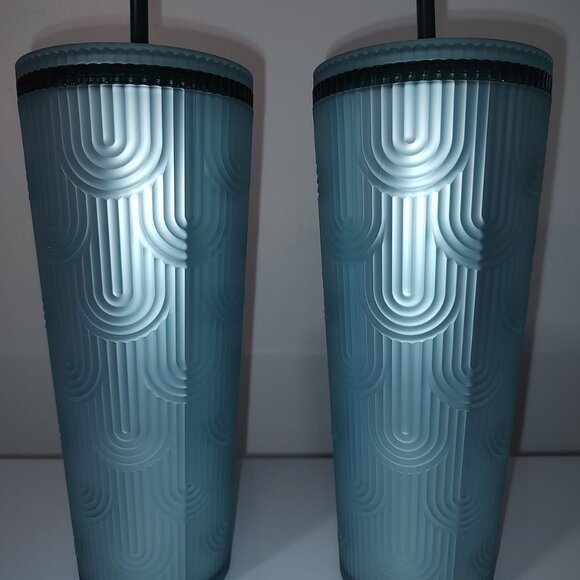 NWT Two Starbucks Spring 2024 Aqua Blue Scales Tumbler 24oz NEW - Picture 3 of 3